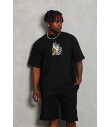 Erkek Baskılı T-Shirt Kısa Kol Bisiklet Yaka Regular Fit Rahat Kalıp Günlük Tişört - Siyah