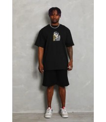 Erkek Baskılı T-Shirt Kısa Kol Bisiklet Yaka Regular Fit Rahat Kalıp Günlük Tişört - Siyah