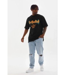 Erkek Baskılı T-Shirt Kısa Kol Bisiklet Yaka Regular Fit Rahat Kalıp Günlük Tişört - Siyah