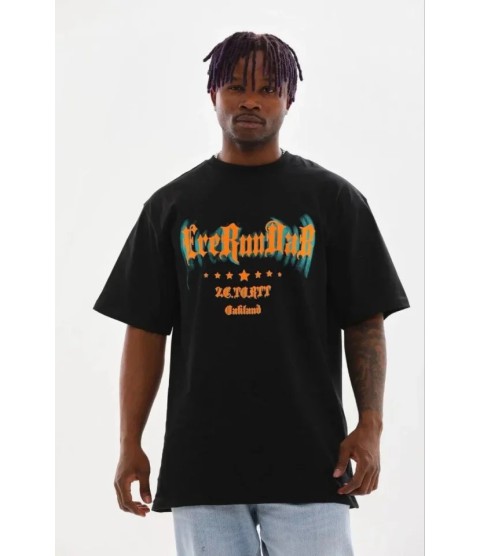Erkek Baskılı T-Shirt Kısa Kol Bisiklet Yaka Regular Fit Rahat Kalıp Günlük Tişört - Siyah