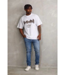 Erkek Baskılı T-Shirt Kısa Kol Bisiklet Yaka Regular Fit Rahat Kalıp Günlük Tişört - Beyaz