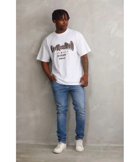 Erkek Baskılı T-Shirt Kısa Kol Bisiklet Yaka Regular Fit Rahat Kalıp Günlük Tişört - Beyaz