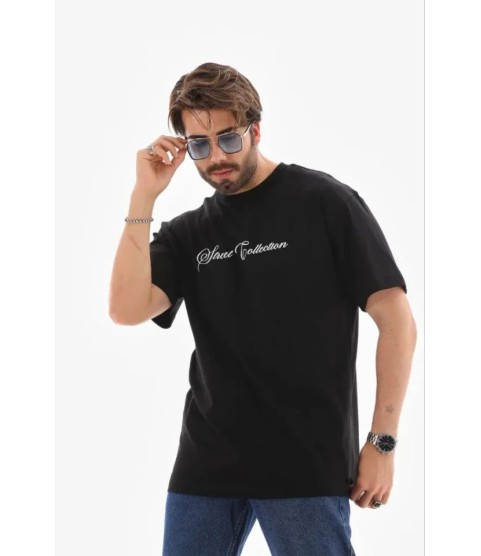 Erkek Baskılı T-Shirt Kısa Kol Bisiklet Yaka Regular Fit Rahat Kalıp Günlük Tişört - Siyah