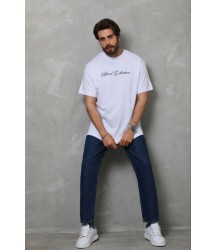 Erkek Baskılı T-Shirt Kısa Kol Bisiklet Yaka Regular Fit Rahat Kalıp Günlük Tişört - Beyaz