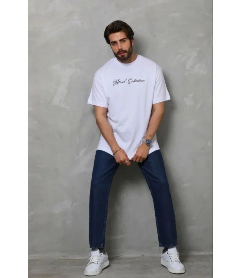 Erkek Baskılı T-Shirt Kısa Kol Bisiklet Yaka Regular Fit Rahat Kalıp Günlük Tişört - Beyaz