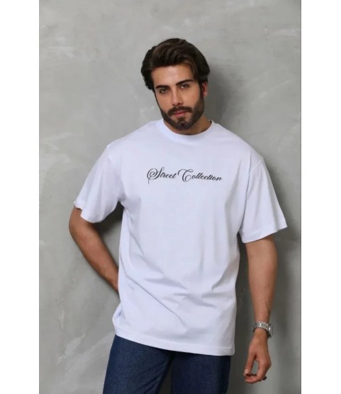 Erkek Baskılı T-Shirt Kısa Kol Bisiklet Yaka Regular Fit Rahat Kalıp Günlük Tişört - Beyaz