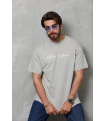 Erkek Baskılı T-Shirt Kısa Kol Bisiklet Yaka Regular Fit Rahat Kalıp Günlük Tişört - Gri