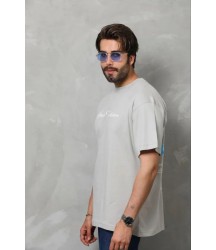 Erkek Baskılı T-Shirt Kısa Kol Bisiklet Yaka Regular Fit Rahat Kalıp Günlük Tişört - Gri