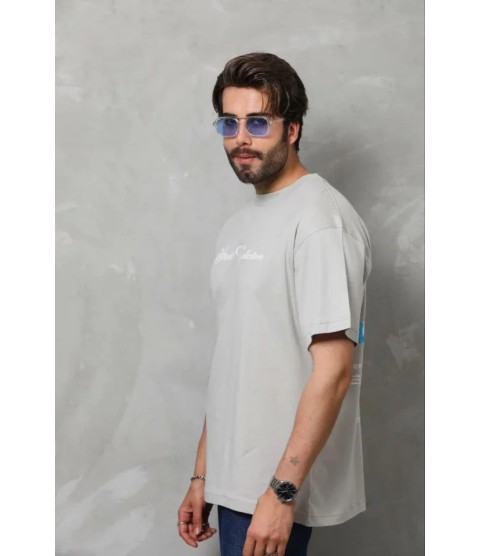 Erkek Baskılı T-Shirt Kısa Kol Bisiklet Yaka Regular Fit Rahat Kalıp Günlük Tişört - Gri