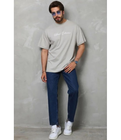 Erkek Baskılı T-Shirt Kısa Kol Bisiklet Yaka Regular Fit Rahat Kalıp Günlük Tişört - Gri