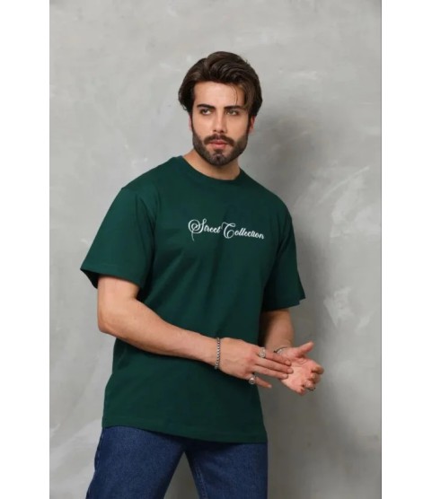 Erkek Baskılı T-Shirt Kısa Kol Bisiklet Yaka Regular Fit Rahat Kalıp Günlük Tişört - Çağla Yeşili