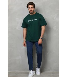 Erkek Baskılı T-Shirt Kısa Kol Bisiklet Yaka Regular Fit Rahat Kalıp Günlük Tişört - Çağla Yeşili