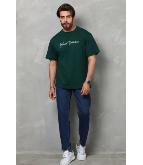 Erkek Baskılı T-Shirt Kısa Kol Bisiklet Yaka Regular Fit Rahat Kalıp Günlük Tişört - Çağla Yeşili