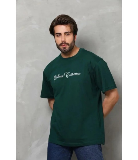 Erkek Baskılı T-Shirt Kısa Kol Bisiklet Yaka Regular Fit Rahat Kalıp Günlük Tişört - Çağla Yeşili