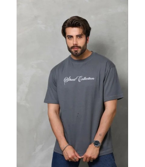 Erkek Baskılı T-Shirt Kısa Kol Bisiklet Yaka Regular Fit Rahat Kalıp Günlük Tişört - Füme