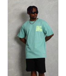 Erkek Baskılı T-Shirt Kısa Kol Bisiklet Yaka Regular Fit Rahat Kalıp Günlük Tişört - Mint Yeşili