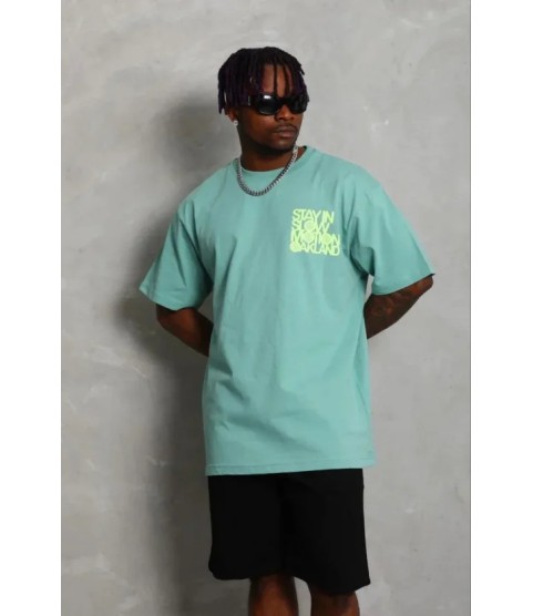 Erkek Baskılı T-Shirt Kısa Kol Bisiklet Yaka Regular Fit Rahat Kalıp Günlük Tişört - Mint Yeşili