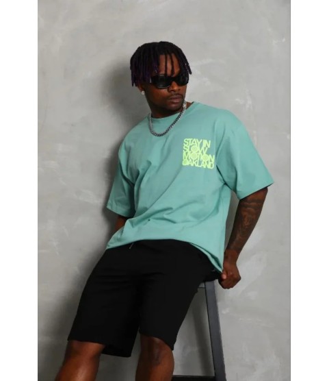 Erkek Baskılı T-Shirt Kısa Kol Bisiklet Yaka Regular Fit Rahat Kalıp Günlük Tişört - Mint Yeşili