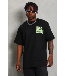 Erkek Baskılı T-Shirt Kısa Kol Bisiklet Yaka Regular Fit Rahat Kalıp Günlük Tişört - Siyah