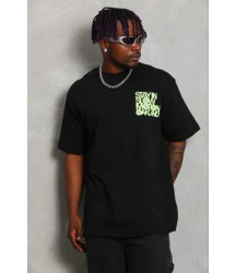 Erkek Baskılı T-Shirt Kısa Kol Bisiklet Yaka Regular Fit Rahat Kalıp Günlük Tişört - Siyah