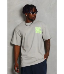 Erkek Baskılı T-Shirt Kısa Kol Bisiklet Yaka Regular Fit Rahat Kalıp Günlük Tişört - Gri