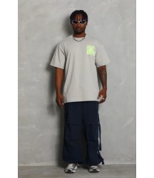 Erkek Baskılı T-Shirt Kısa Kol Bisiklet Yaka Regular Fit Rahat Kalıp Günlük Tişört - Gri