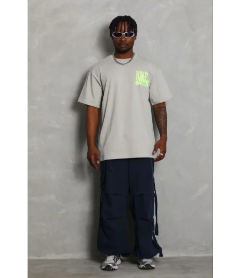 Erkek Baskılı T-Shirt Kısa Kol Bisiklet Yaka Regular Fit Rahat Kalıp Günlük Tişört - Gri