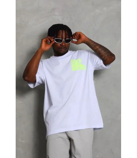 Erkek Baskılı T-Shirt Kısa Kol Bisiklet Yaka Regular Fit Rahat Kalıp Günlük Tişört - Beyaz
