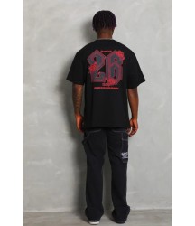Erkek Baskılı Tişort Kısa Kol Bisiklet Yaka Ovarsize T-Shirt - Siyah