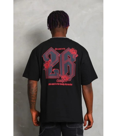 Erkek Baskılı Tişort Kısa Kol Bisiklet Yaka Ovarsize T-Shirt - Siyah