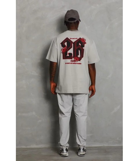 ERKEK Oversize Baskılı Bisiklet Yaka T-Shirt - Gri