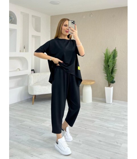Kadın Kısa Kollu Bisiklet Yaka Viskon Iki Iplik Bluz Ve Pantolon Ikili Takım