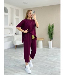 Kadın Kısa Kollu Bisiklet Yaka Viskon Iki Iplik Bluz Ve Pantolon Ikili Takım