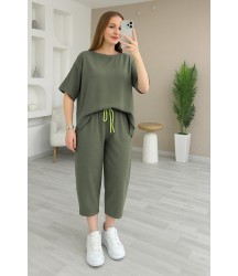 Kadın Kısa Kollu Bisiklet Yaka Viskon Iki Iplik Bluz Ve Pantolon Ikili Takım