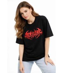 Baskılı T-Shirt Yazlık Kısa Kol Bisiklet Yaka Rahat Kalıp Tişört - Siyah