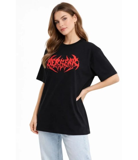 Baskılı T-Shirt Yazlık Kısa Kol Bisiklet Yaka Rahat Kalıp Tişört - Siyah