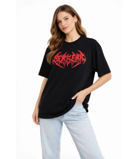 Baskılı T-Shirt Yazlık Kısa Kol Bisiklet Yaka Rahat Kalıp Tişört - Siyah
