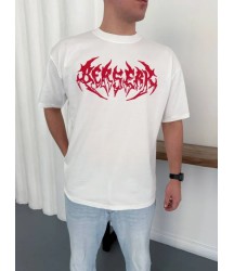 Erkek Baskılı T-Shirt Yazlık Kısa Kol Bisiklet Yaka Rahat Kalıp Tişört - Beyaz