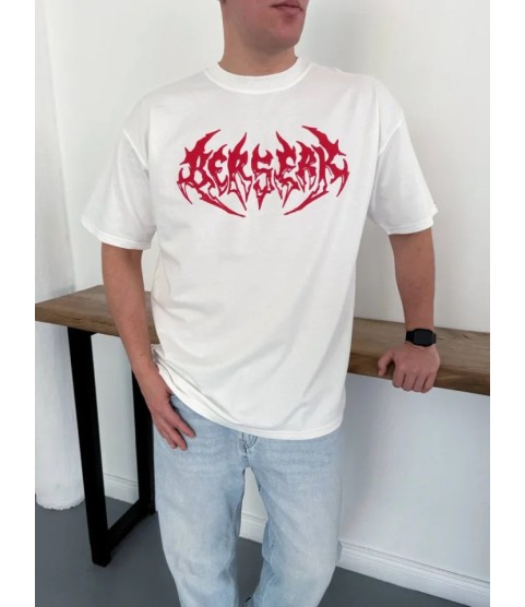 Erkek Baskılı T-Shirt Yazlık Kısa Kol Bisiklet Yaka Rahat Kalıp Tişört - Beyaz