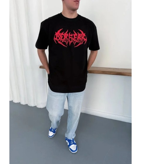 Erkek Baskılı T-Shirt Yazlık Kısa Kol Bisiklet Yaka Rahat Kalıp Tişört - Siyah