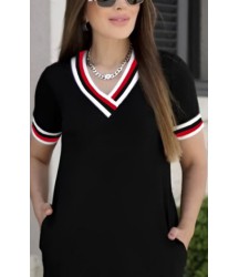 Kadın Kısa Kollu V Yaka Ribana Detay Midiboy Viskon Elbise