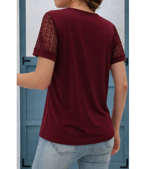 Kadın Kısa Kollu V Yakalı Dantel Detaylı Viskon Bluz