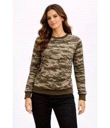 Kamuflaj Desenli 2 İplik 4 Mevsim Uzun Kollu Bisiklet Yaka Sweatshirt - Kamuflaj