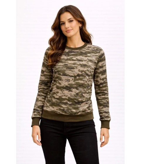 Kamuflaj Desenli 2 İplik 4 Mevsim Uzun Kollu Bisiklet Yaka Sweatshirt - Kamuflaj