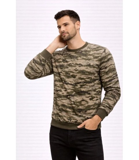 Erkek Kamuflaj Desenli 2 İplik 4 Mevsim Uzun Kollu Bisiklet Yaka Sweatshirt - Kamuflaj