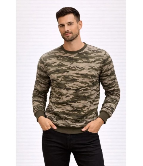 Erkek Kamuflaj Desenli 2 İplik 4 Mevsim Uzun Kollu Bisiklet Yaka Sweatshirt - Kamuflaj