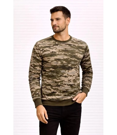 Erkek Kamuflaj Desenli 2 İplik 4 Mevsim Uzun Kollu Bisiklet Yaka Sweatshirt - Kamuflaj