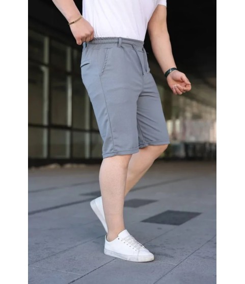 Erkek Diagonel Kumaş Duble Paça Cepli Bağcıklı Bel Lastikli ŞORT - Gri Erkek Diagonel Kumaş Duble Paça Cepli Bağcıklı Bel Lastikli ŞORT - Gri