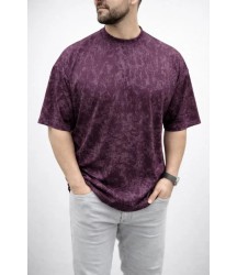 Erkek Premium Tişört OSY Yumuşak Dokulu Yıkamalı Oversize T-Shirt - Bordo
