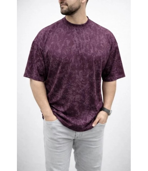 Erkek Premium Tişört OSY Yumuşak Dokulu Yıkamalı Oversize T-Shirt - Bordo